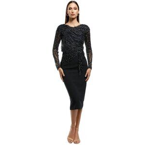 Rachel Gilbert Jamilla Layered Embellished Midi Dress Size 4 Blue $1750